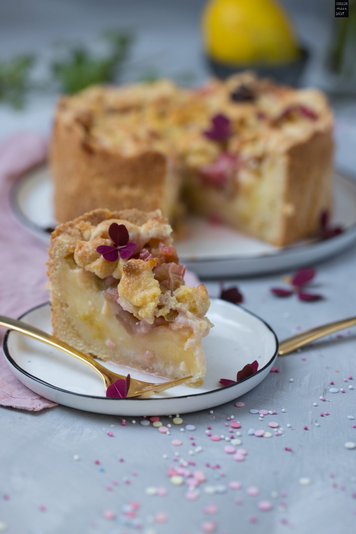 Rhabarber-Pudding-Kuchen mit Streuseln - Fräulein Meer backt